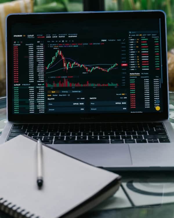 A screen showing stock market graphs